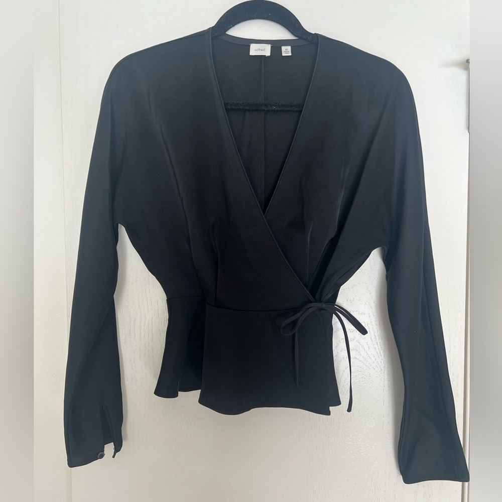 Aritzia Cleo Black Satin Blouse